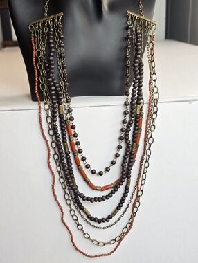Boho Multi-Layer Mixed Media Beaded Necklace Vintage